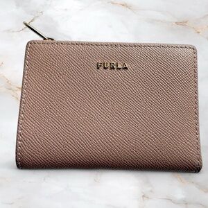 Furla Saffiano Leather Zip Card Wallet in Blush Taupe